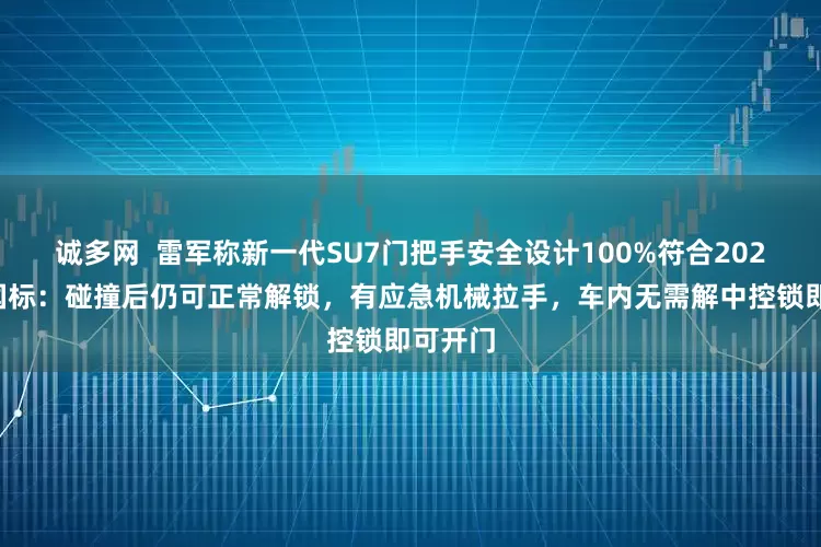 诚多网  雷军称新一代SU7门把手安全设计100%符合2027年新国标：碰撞后仍可正常解锁，有应急机械拉手，车内无需解中控锁即可开门